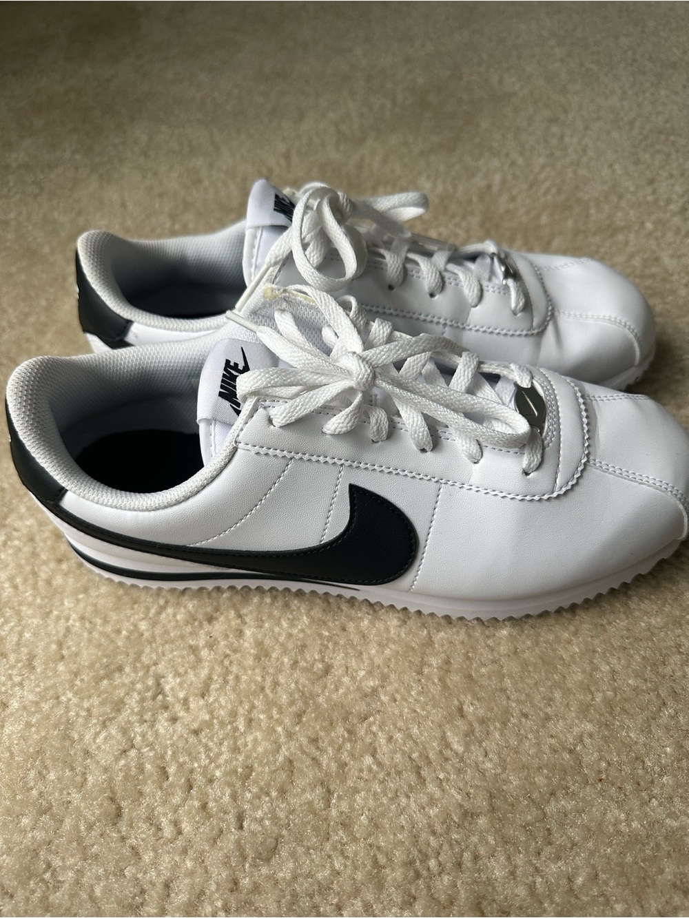 Nike Cortez Kids White Sneakers with Black Swoosh